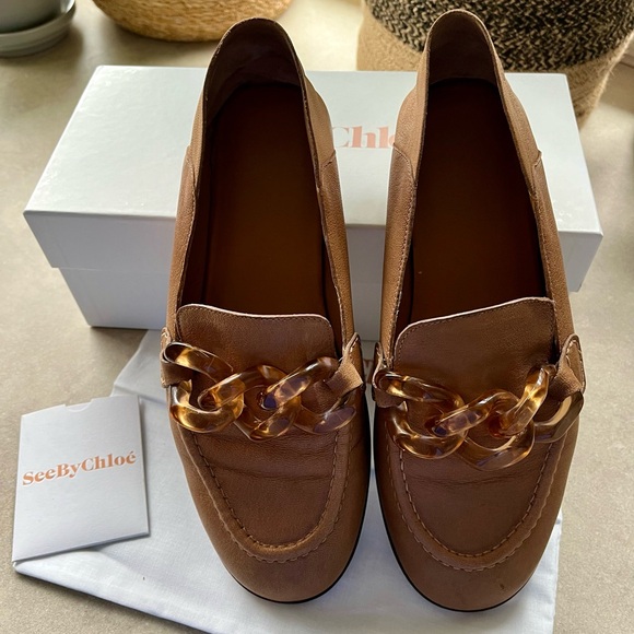 Chloé tortoiseshell chain-link loafers - Picture 2 of 4